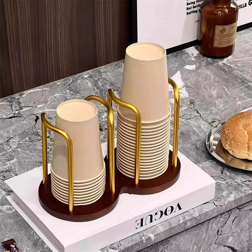 Porte-gobelets jetables en bois, distributeur d'eau et de thé, présentoir à tasses avec tige allongée, accessoire d'organisation 9