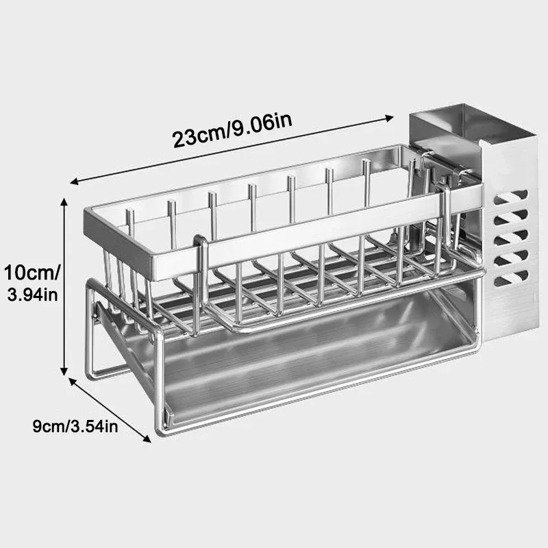 Support de rangement pour outils de nettoyage d'évier, égouttoir multifonctionnel en acier inoxydable pour cuisine, organisateur pour éponge et détergent, porte-chiffon 6
