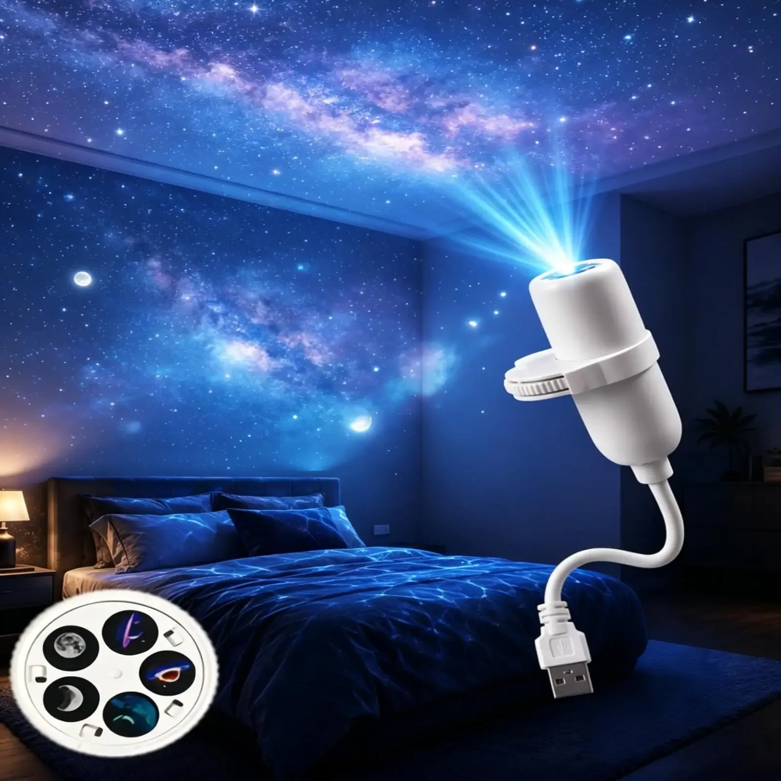 Projection d'étoiles dans une chambre