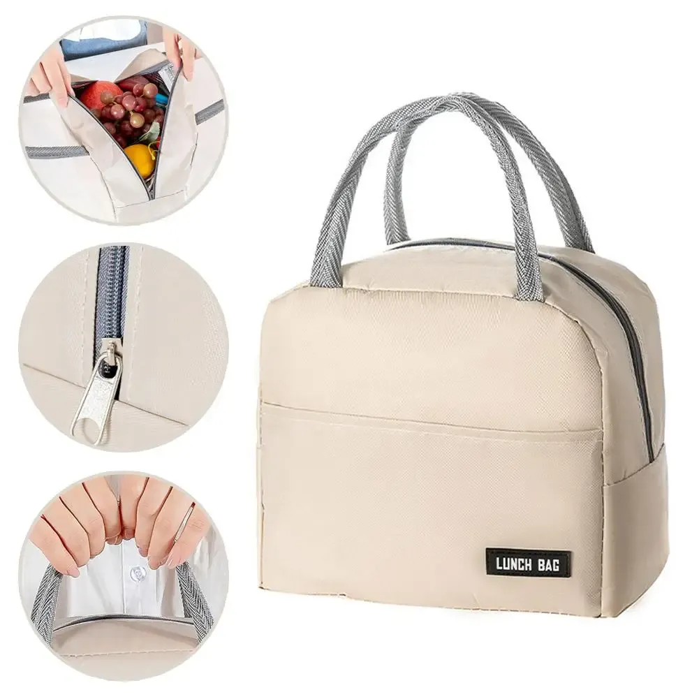 Sacoche isotherme portable pour repas, couleur unie, épaisse, avec compartiment repas 5