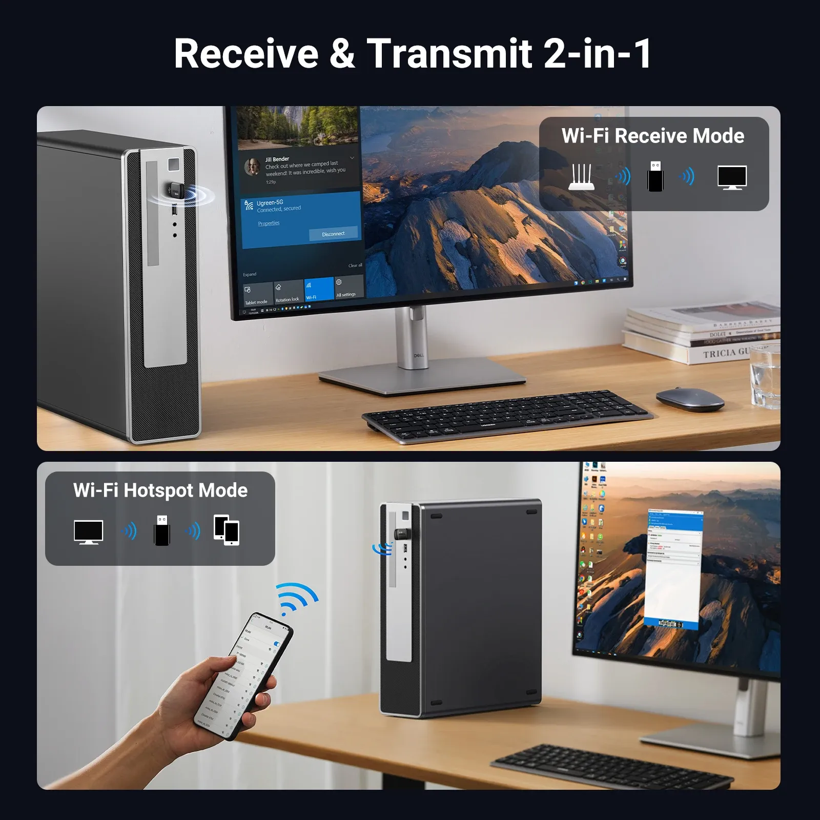 UGREEN Adaptateur WiFi 6 AX900 AX1800 double bande 5 GHz et 2,4 GHz pour PC portable, clé USB avec antenne, récepteur réseau Ethernet 4