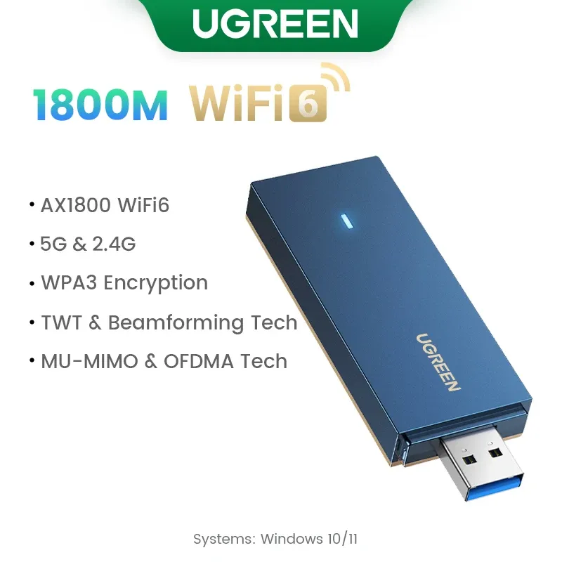 UGREEN Adaptateur WiFi 6 AX900 AX1800 double bande 5 GHz et 2,4 GHz pour PC portable, clé USB avec antenne, récepteur réseau Ethernet 10