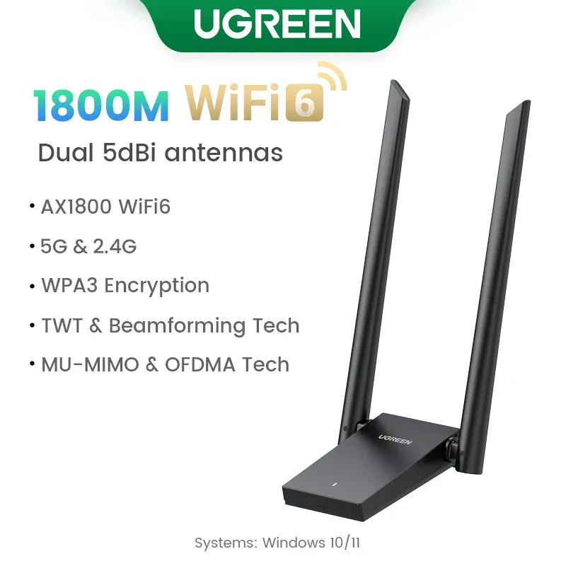 UGREEN Adaptateur WiFi 6 AX900 AX1800 double bande 5 GHz et 2,4 GHz pour PC portable, clé USB avec antenne, récepteur réseau Ethernet 8