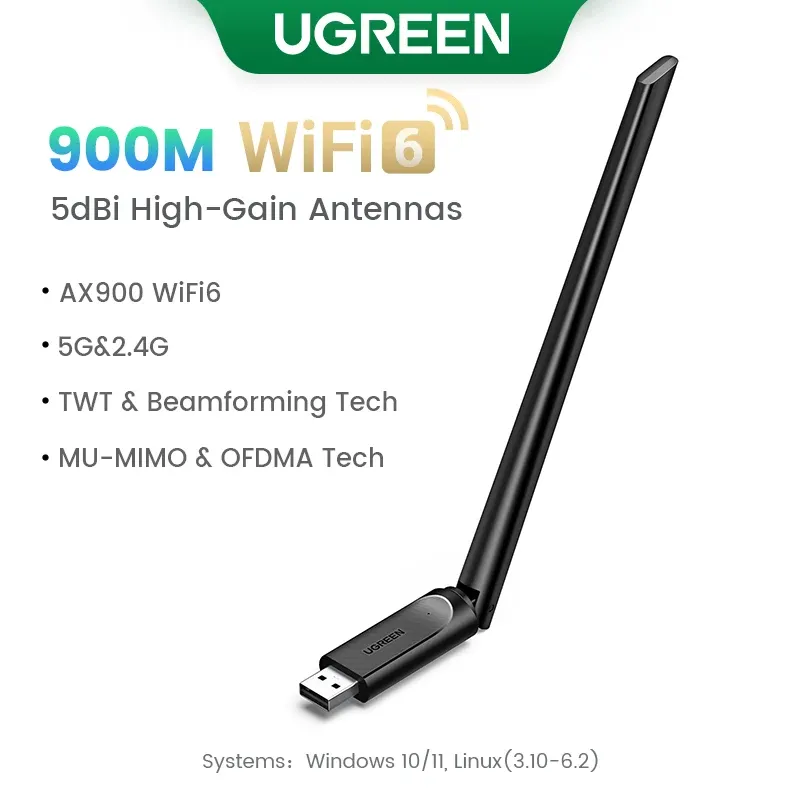 UGREEN Adaptateur WiFi 6 AX900 AX1800 double bande 5 GHz et 2,4 GHz pour PC portable, clé USB avec antenne, récepteur réseau Ethernet 7