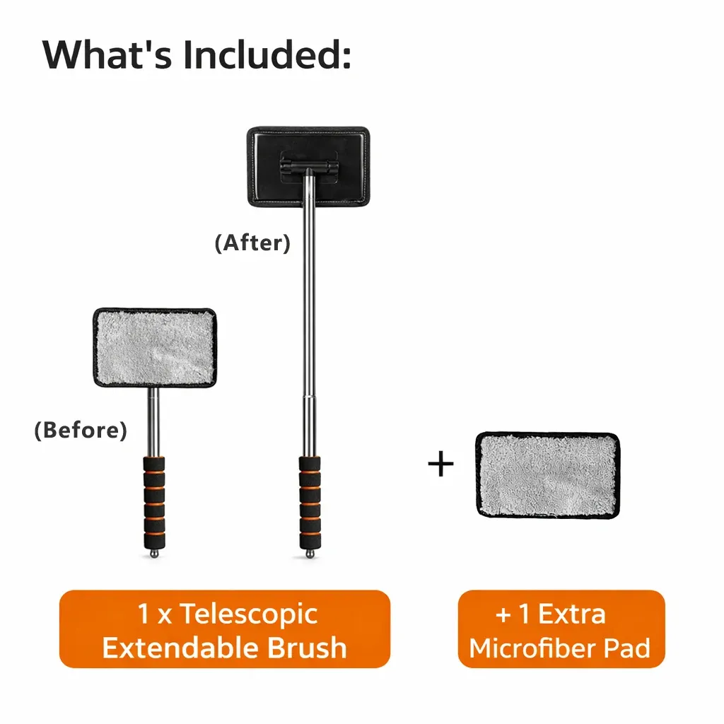 Brosse de nettoyage microfibre à manche extensible pour vitres et pare-brise de voiture, intérieur et extérieur 12