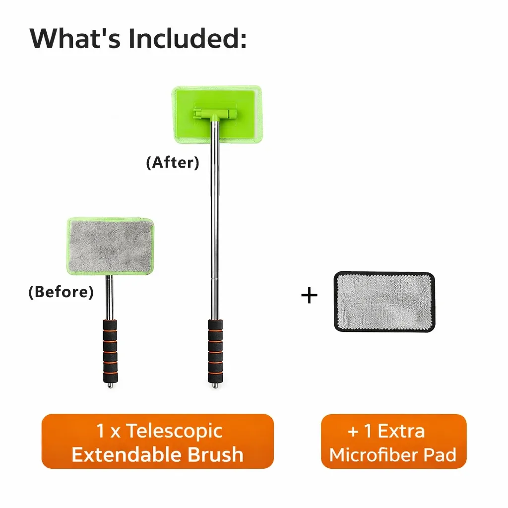 Brosse de nettoyage microfibre à manche extensible pour vitres et pare-brise de voiture, intérieur et extérieur 11
