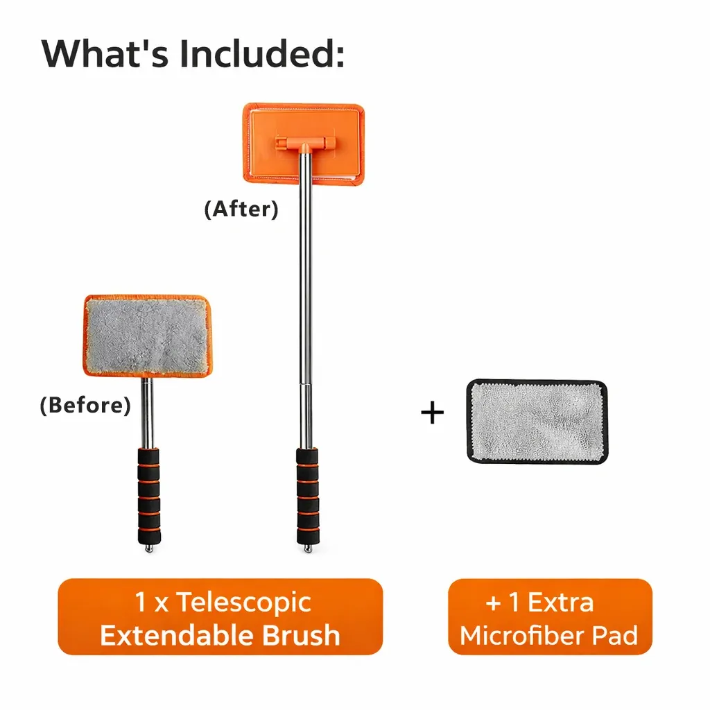 Brosse de nettoyage microfibre à manche extensible pour vitres et pare-brise de voiture, intérieur et extérieur 7