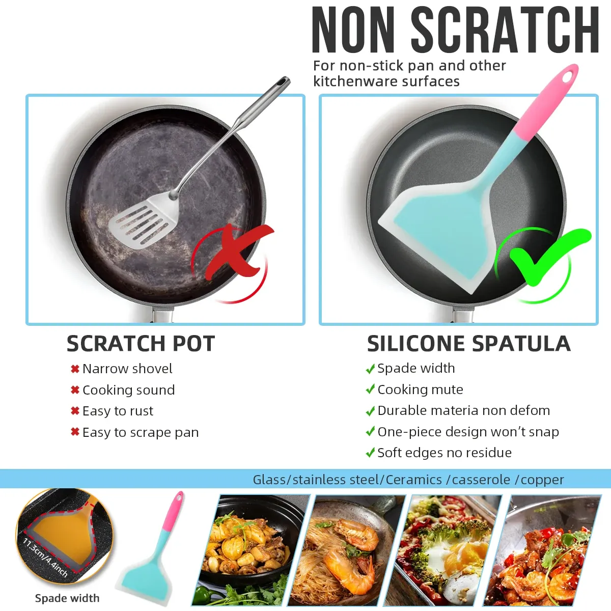 Spatule en silicone large, grattoir de cuisine antiadhésif pour viande, œufs et pizza, couleur aléatoire 2