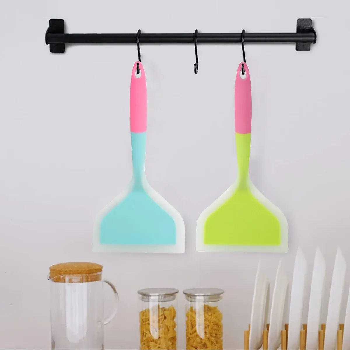 Spatule en silicone large, grattoir de cuisine antiadhésif pour viande, œufs et pizza, couleur aléatoire 3