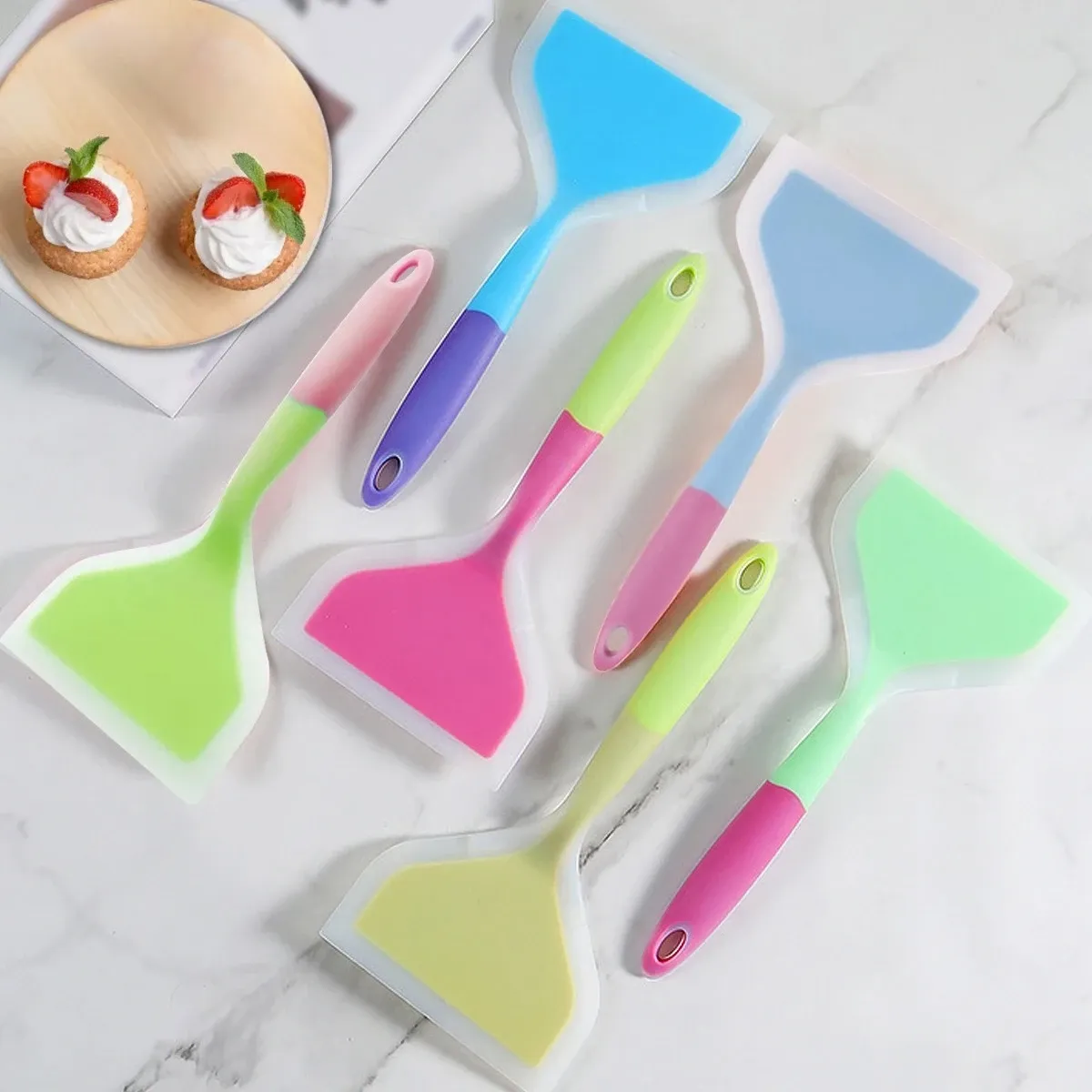 Spatule en silicone large, grattoir de cuisine antiadhésif pour viande, œufs et pizza, couleur aléatoire 4