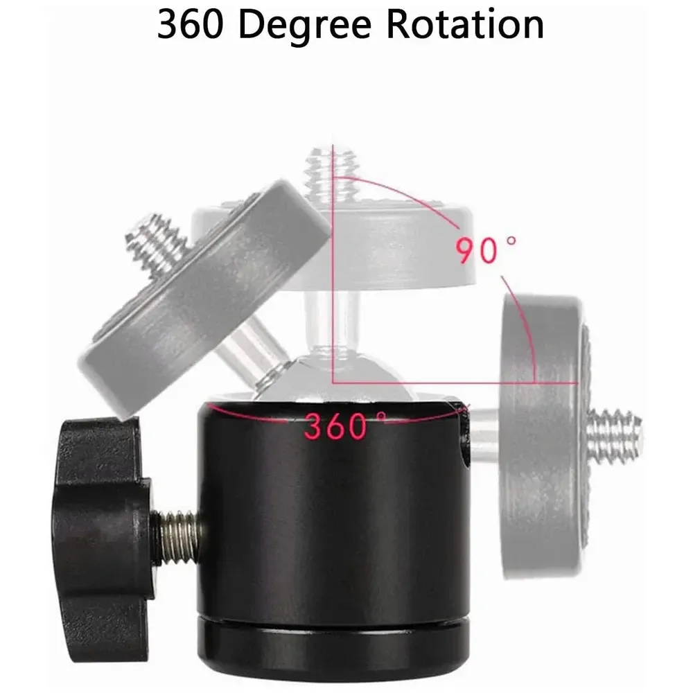 Rotule mini à vis 1/4 pour trépied, adaptateur pivotant 360° en aluminium pour appareil photo, moniteur, éclairage LED, anneau lumineux, support de trépied 2