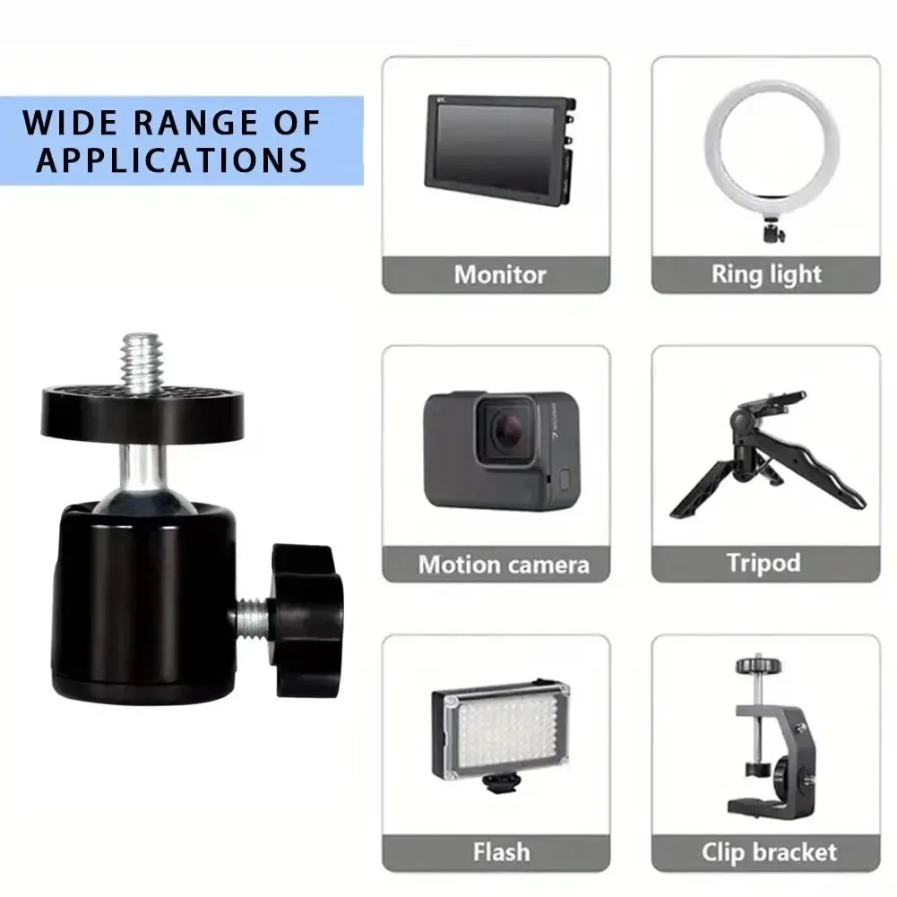 Rotule mini à vis 1/4 pour trépied, adaptateur pivotant 360° en aluminium pour appareil photo, moniteur, éclairage LED, anneau lumineux, support de trépied 4