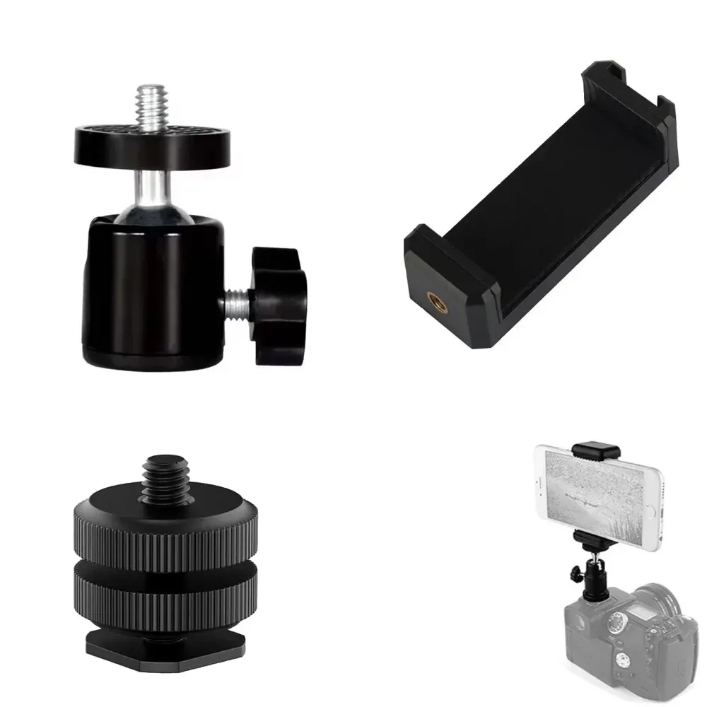 Rotule mini à vis 1/4 pour trépied, adaptateur pivotant 360° en aluminium pour appareil photo, moniteur, éclairage LED, anneau lumineux, support de trépied 10