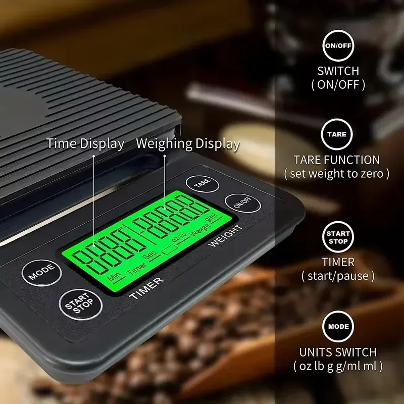 Balance à Café Numérique 3 kg / 0,1 g pour Filtre et Espresso avec Écran LCD 2