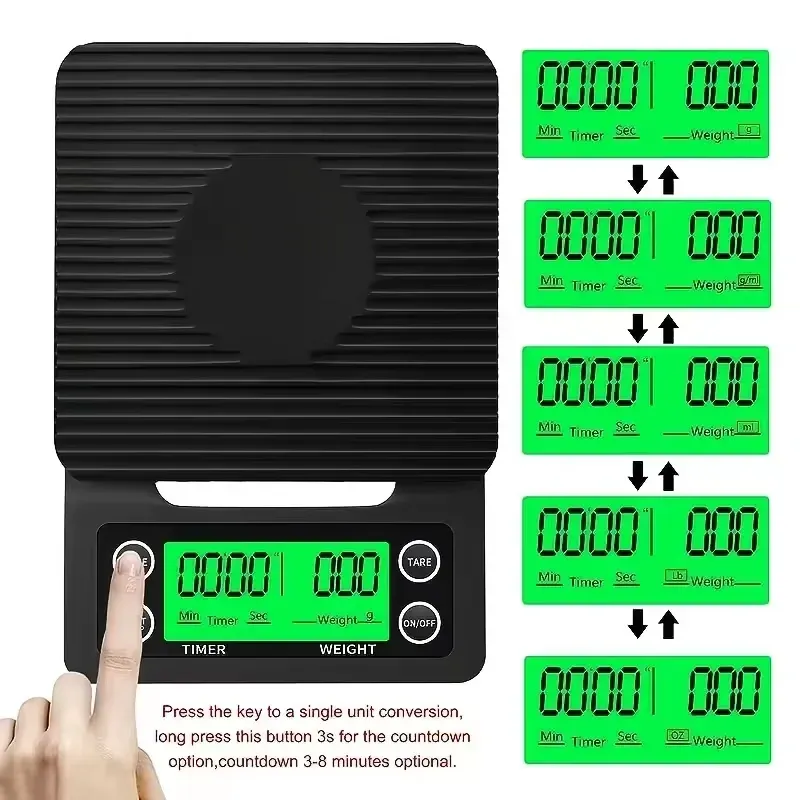 Balance à Café Numérique 3 kg / 0,1 g pour Filtre et Espresso avec Écran LCD 3