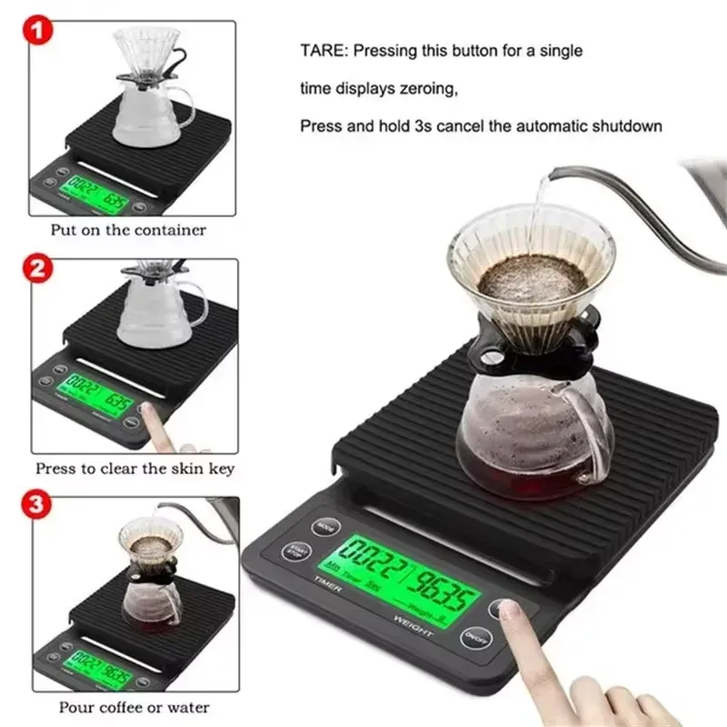Balance à Café Numérique 3 kg / 0,1 g pour Filtre et Espresso avec Écran LCD 4