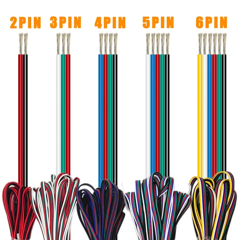 1m/5m/10m Câble d'extension LED 2 broches, 3 broches, 5 broches, 6 broches, 22AWG pour bandes lumineuses LED RGB RGBW WS2812B, WS2811 et 5050 - Image 1