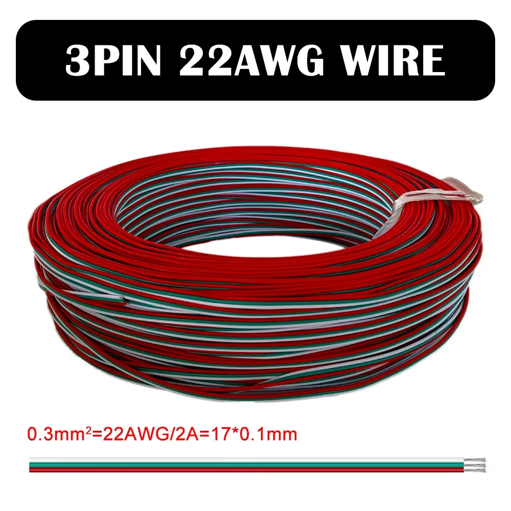 1m/5m/10m Câble d'extension LED 2 broches, 3 broches, 5 broches, 6 broches, 22AWG pour bandes lumineuses LED RGB RGBW WS2812B, WS2811 et 5050 3