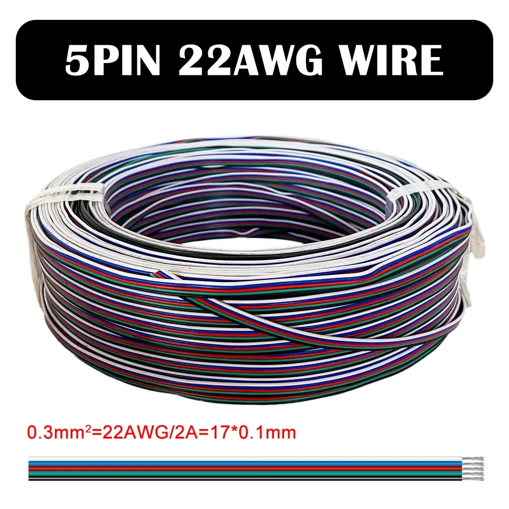 1m/5m/10m Câble d'extension LED 2 broches, 3 broches, 5 broches, 6 broches, 22AWG pour bandes lumineuses LED RGB RGBW WS2812B, WS2811 et 5050 5