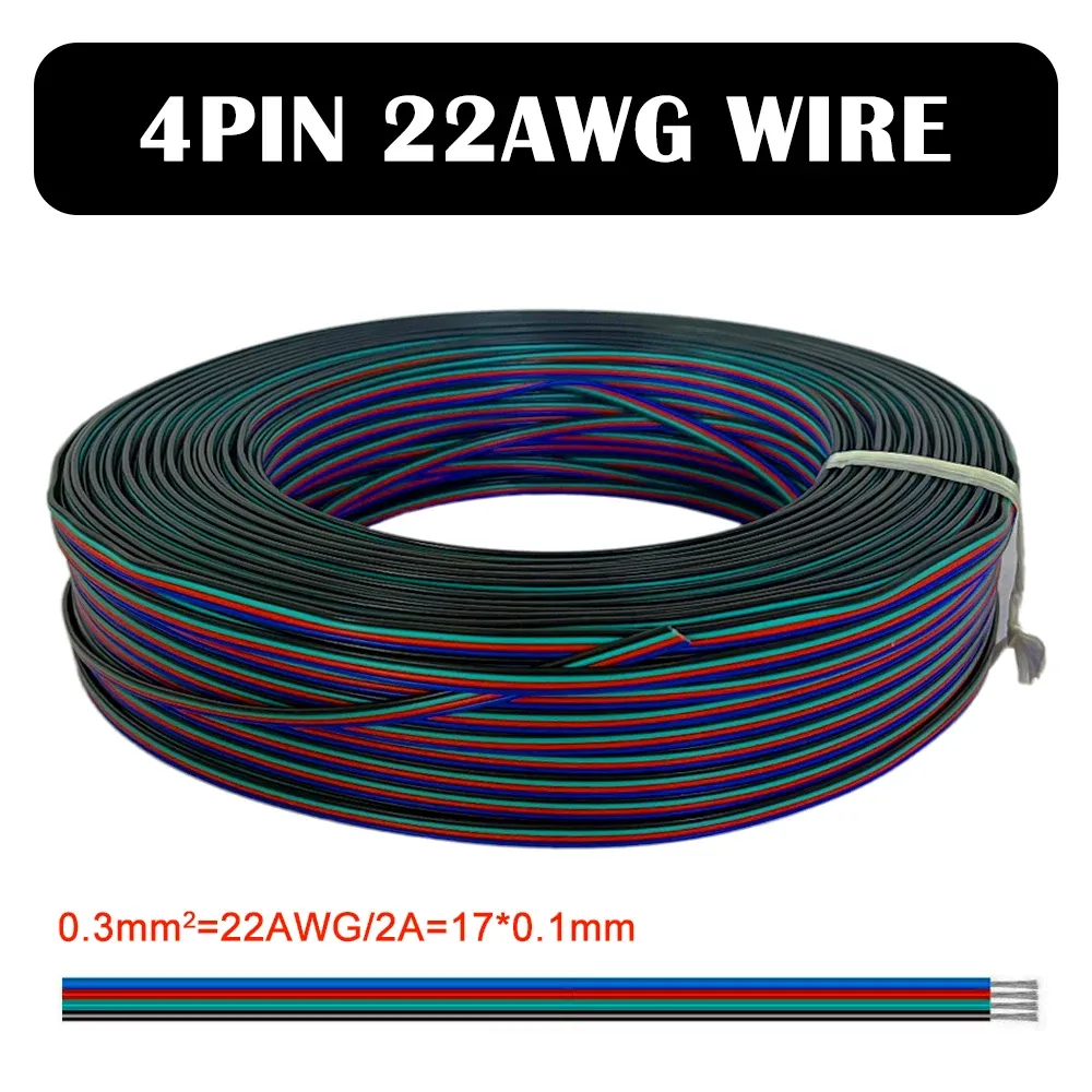 1m/5m/10m Câble d'extension LED 2 broches, 3 broches, 5 broches, 6 broches, 22AWG pour bandes lumineuses LED RGB RGBW WS2812B, WS2811 et 5050 4