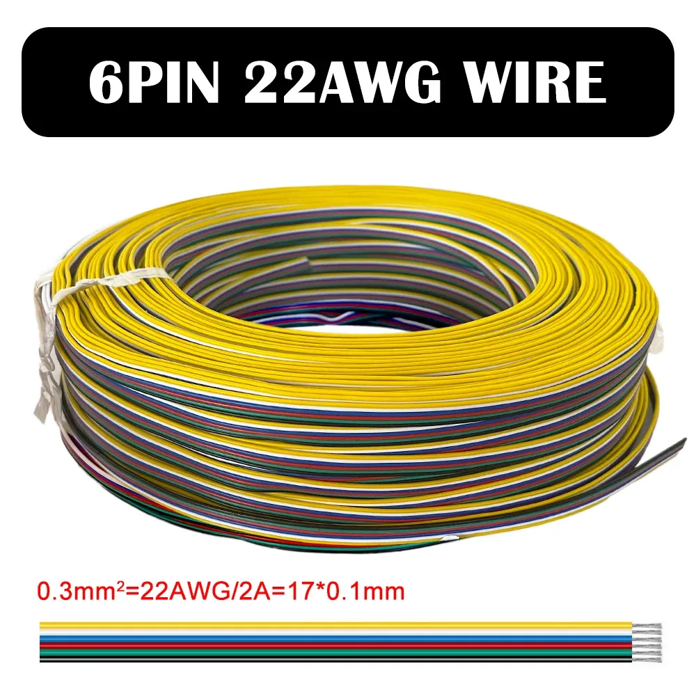 1m/5m/10m Câble d'extension LED 2 broches, 3 broches, 5 broches, 6 broches, 22AWG pour bandes lumineuses LED RGB RGBW WS2812B, WS2811 et 5050 6