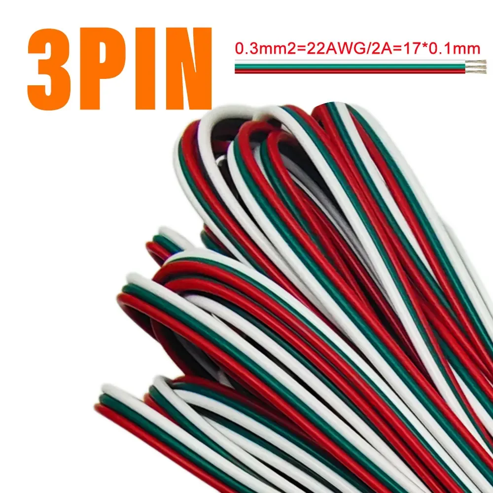 1m/5m/10m Câble d'extension LED 2 broches, 3 broches, 5 broches, 6 broches, 22AWG pour bandes lumineuses LED RGB RGBW WS2812B, WS2811 et 5050 10