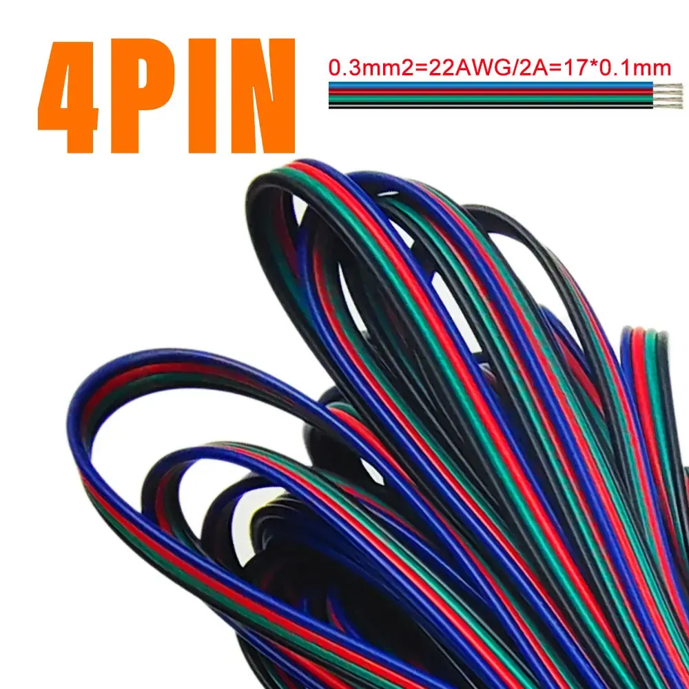 1m/5m/10m Câble d'extension LED 2 broches, 3 broches, 5 broches, 6 broches, 22AWG pour bandes lumineuses LED RGB RGBW WS2812B, WS2811 et 5050 9