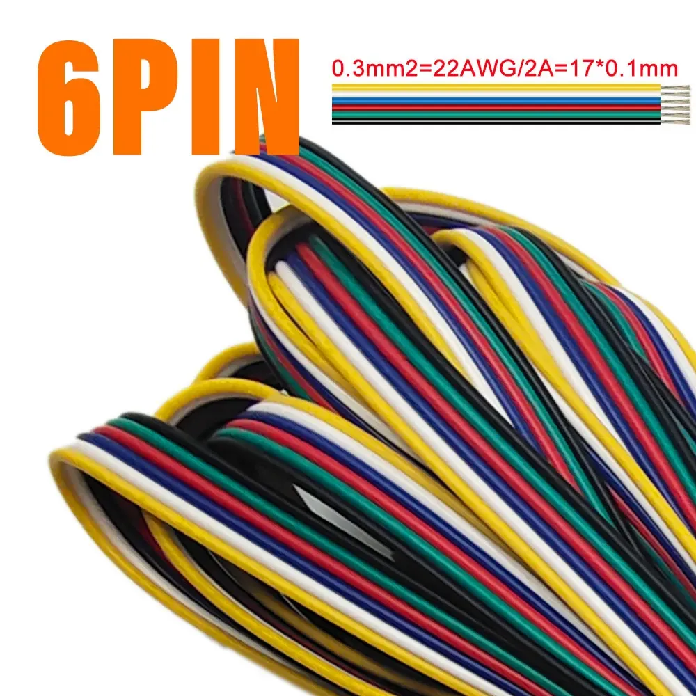 1m/5m/10m Câble d'extension LED 2 broches, 3 broches, 5 broches, 6 broches, 22AWG pour bandes lumineuses LED RGB RGBW WS2812B, WS2811 et 5050 7