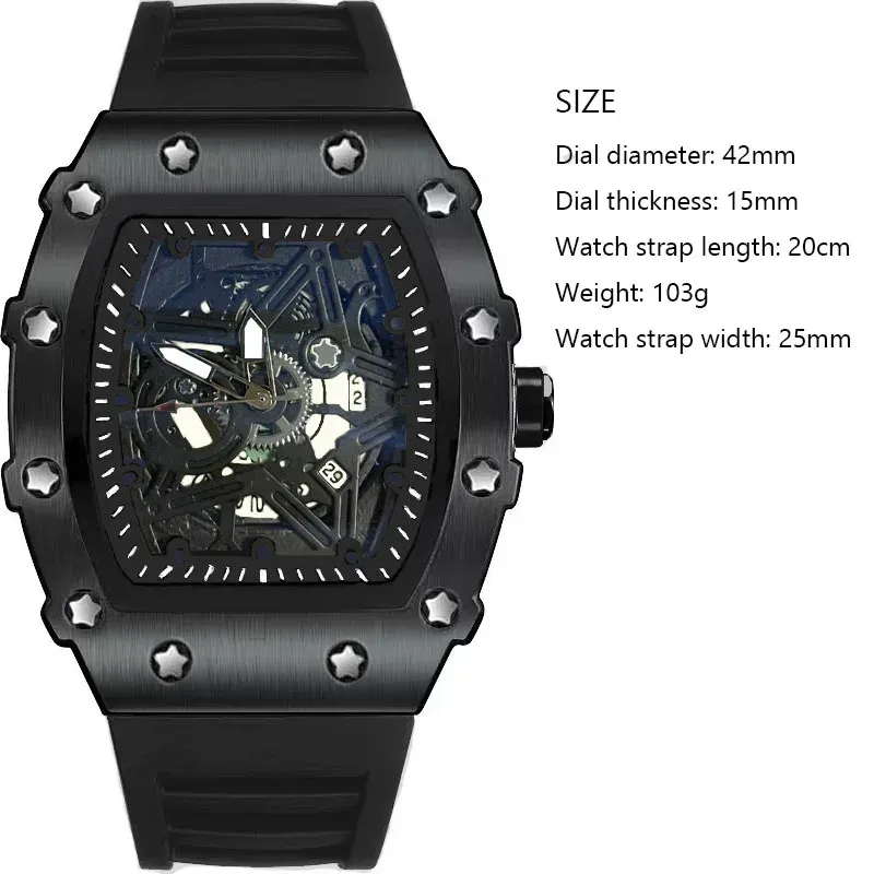 Montre homme à quartz lumineuse, design pentagramme en forme de tonneau de vin 2
