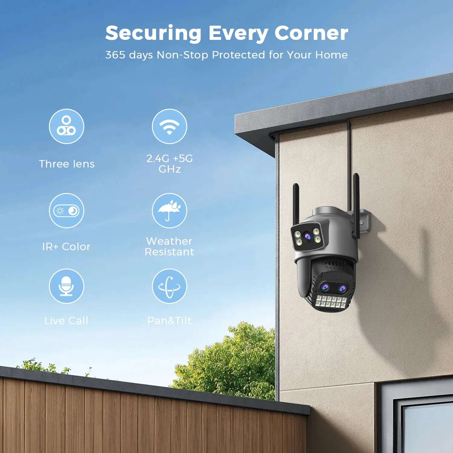 Caméra Wi-Fi double écran pour surveillance extérieure
