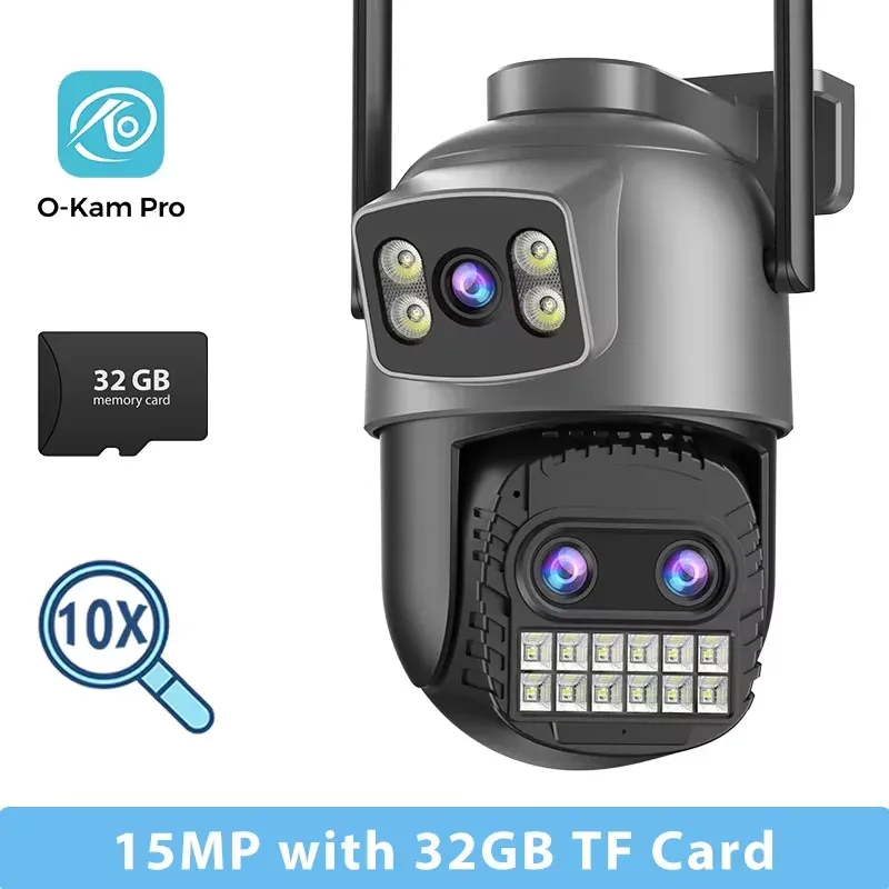 Caméra de surveillance extérieure Wi-Fi BESDER 15 MP, double écran, zoom numérique 10x, caméra IP PTZ 8 MP, compatible O-Kam Pro 10