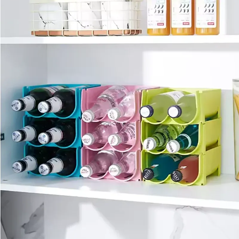 Lot de 3 organisateurs de réfrigérateur pour canettes et bouteilles de vin 2