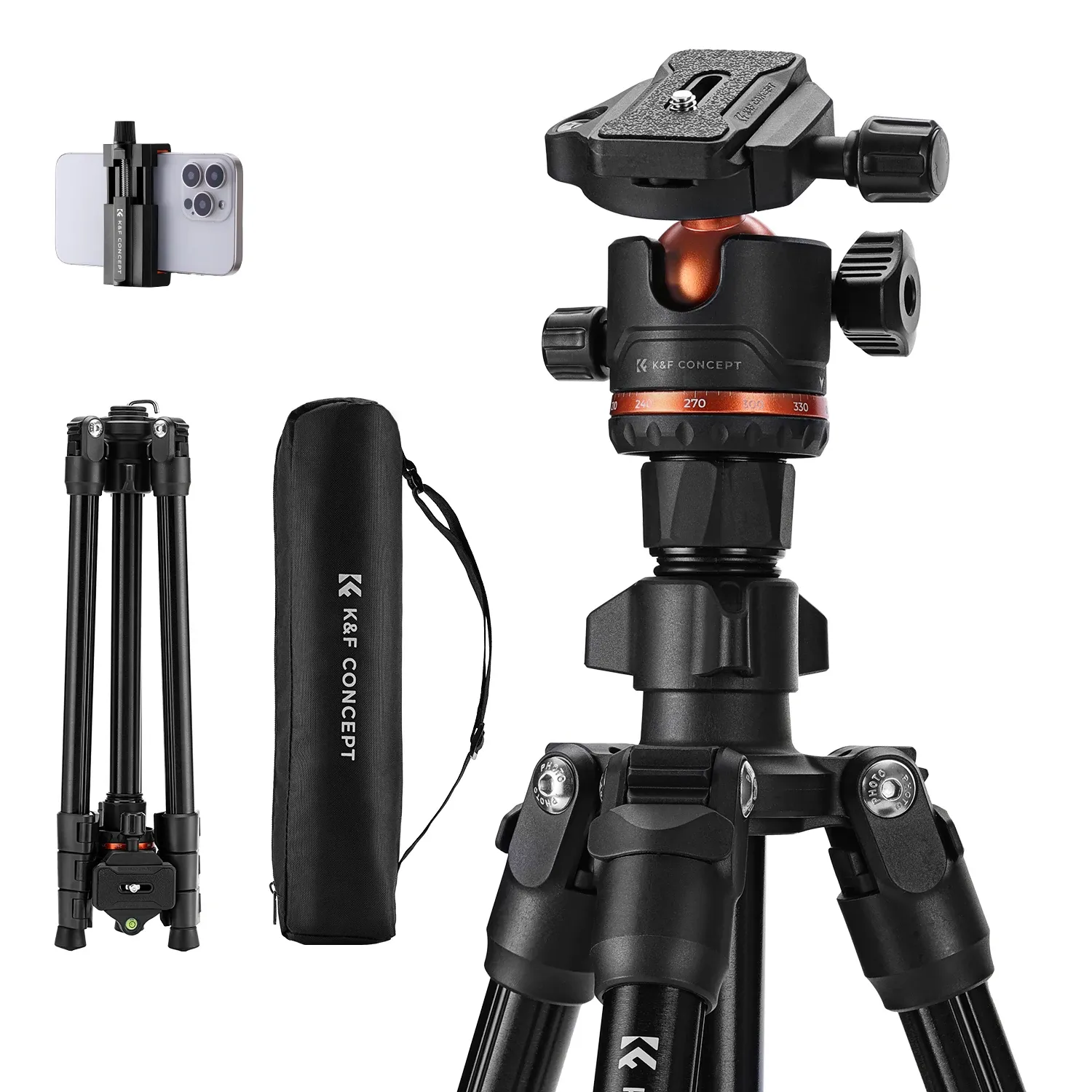 Trépied léger pour appareil photo K&F Concept 178 cm avec clip pour smartphone, trépied de voyage pour reflex numérique Nikon et Canon, idéal pour le streaming en direct en extérieur et le vlog - Image 1