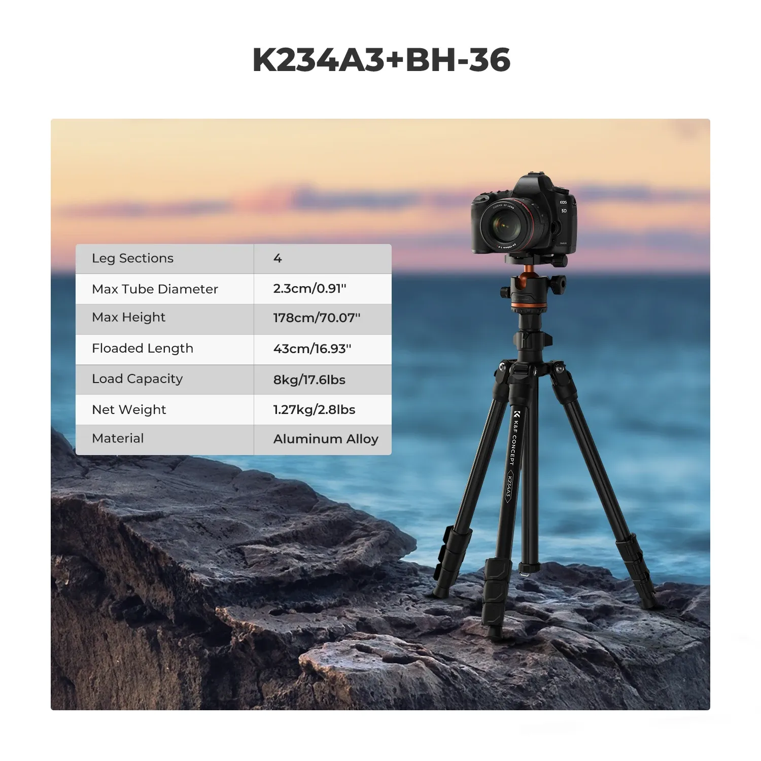 Trépied léger pour appareil photo K&F Concept 178 cm avec clip pour smartphone, trépied de voyage pour reflex numérique Nikon et Canon, idéal pour le streaming en direct en extérieur et le vlog 2