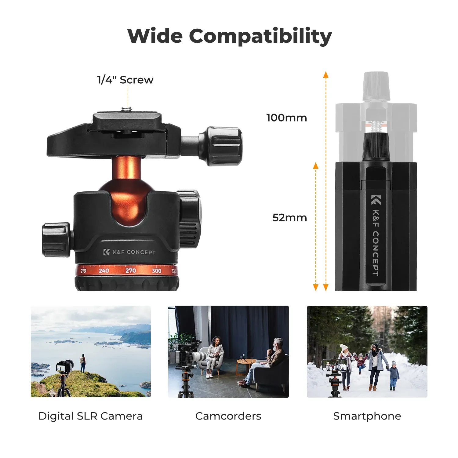 Trépied léger pour appareil photo K&F Concept 178 cm avec clip pour smartphone, trépied de voyage pour reflex numérique Nikon et Canon, idéal pour le streaming en direct en extérieur et le vlog 5