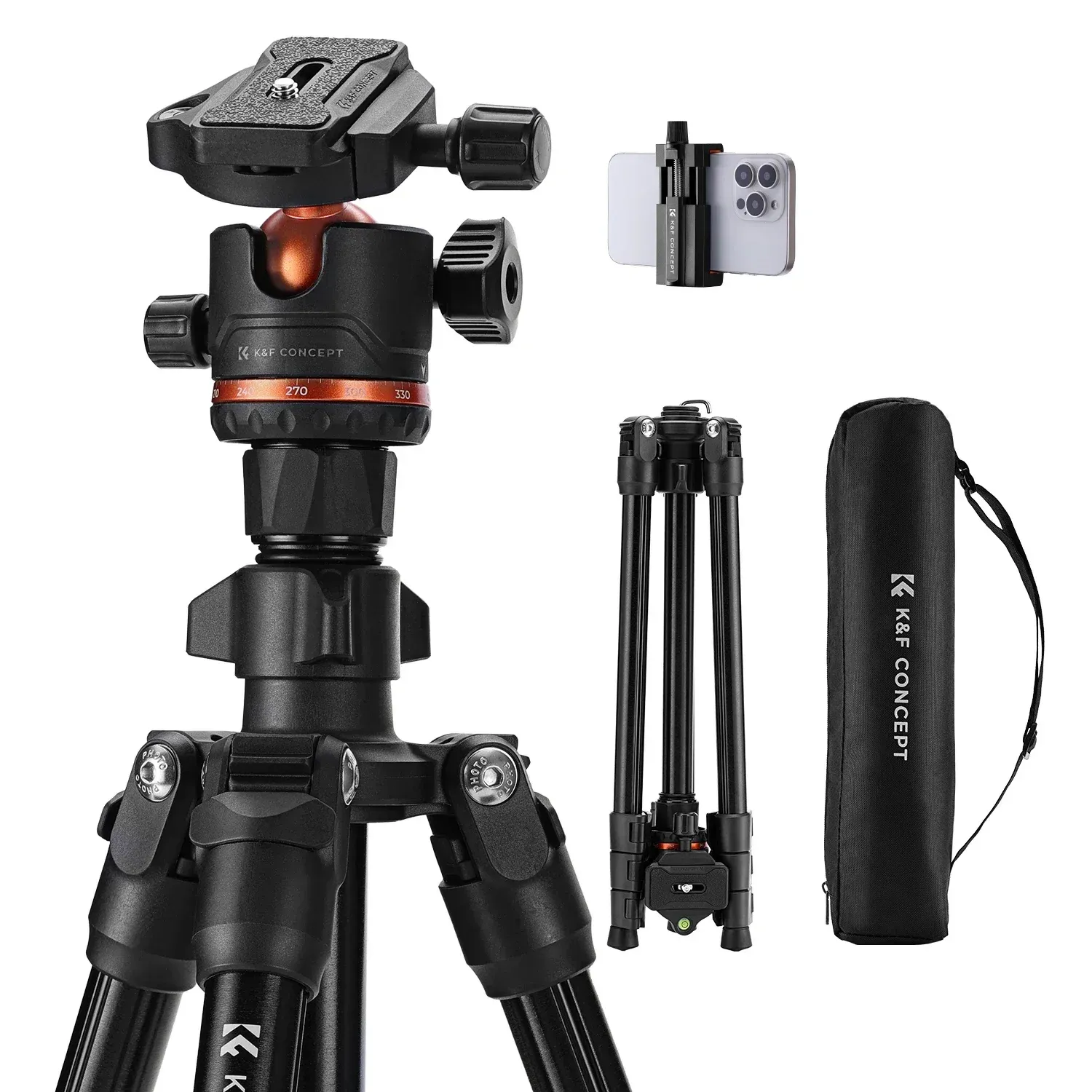 Trépied léger pour appareil photo K&F Concept 178 cm avec clip pour smartphone, trépied de voyage pour reflex numérique Nikon et Canon, idéal pour le streaming en direct en extérieur et le vlog 8