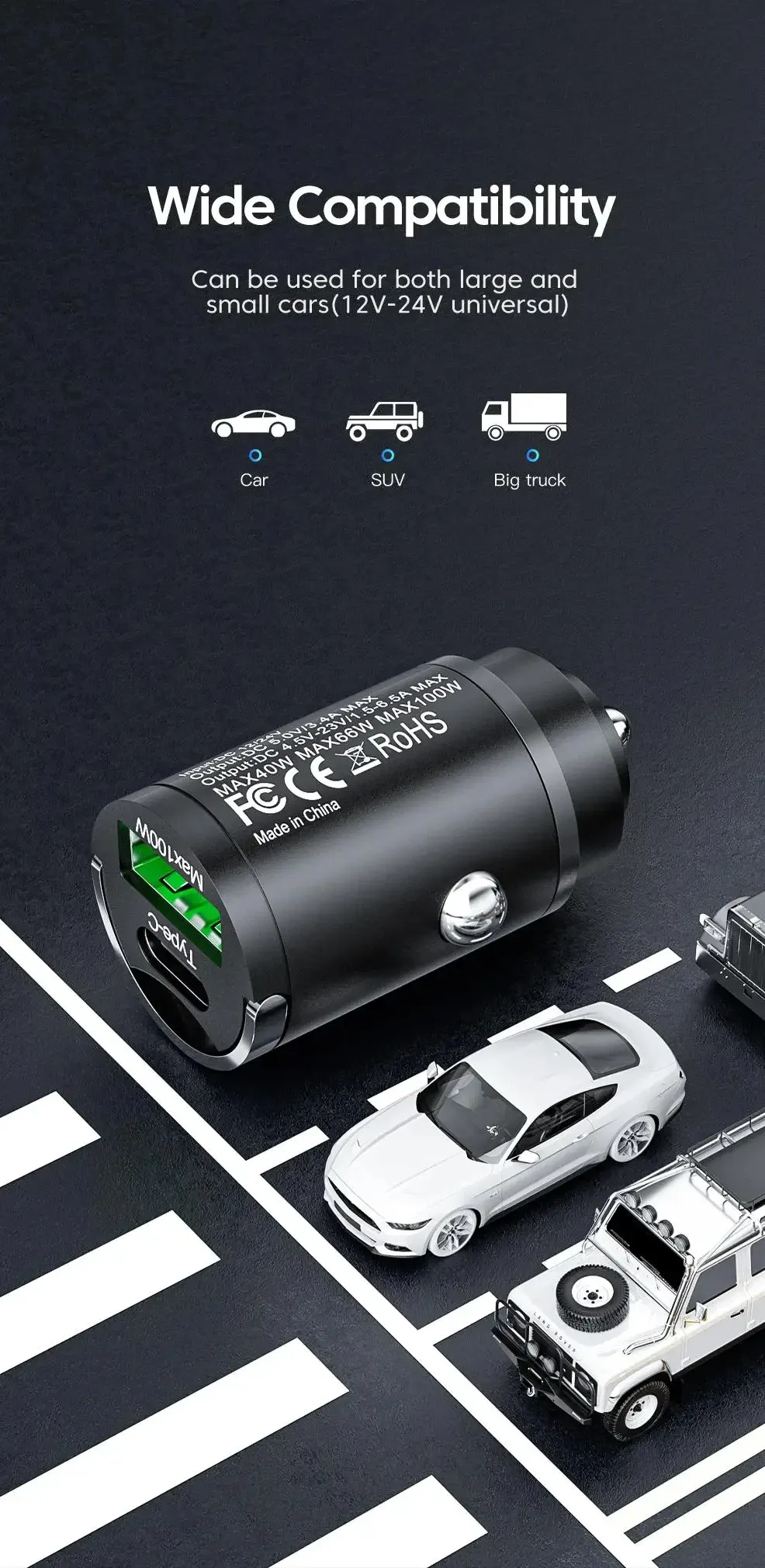 Chargeur universel pour voiture, charge simultanée