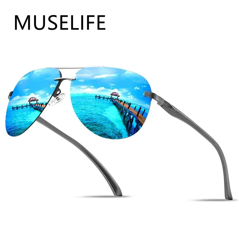 Lunettes de soleil polarisées classiques pour hommes et femmes, monture en métal, verres miroir, idéales pour la conduite