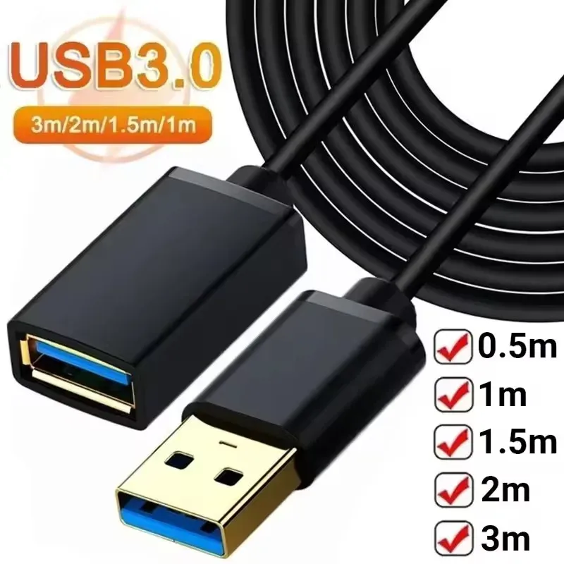 Câble d'extension USB 3.0 / 2.0 – Fil de transfert de données – 0,5 / 1 / 1,5 / 2 / 3 m – Compatible Smart TV, Xbox One, SSD, PC et ordinateur portable 1