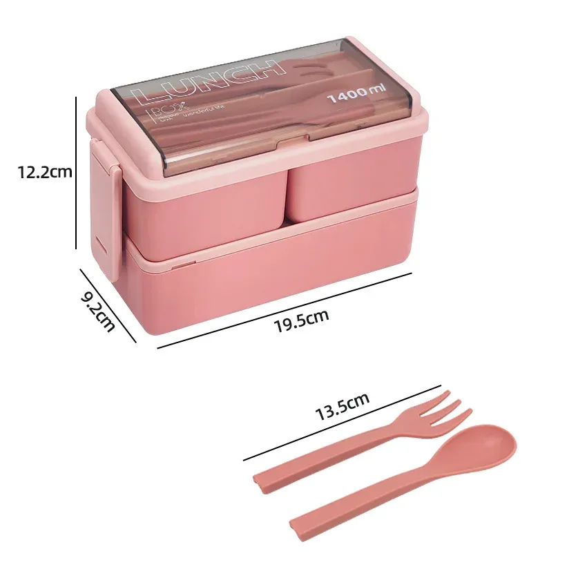 Boîte à déjeuner portable à double étage pour enfants, avec fourchette et cuillère, boîte bento compatible micro-ondes, ensemble de vaisselle, contenant de rangement pour aliments 9