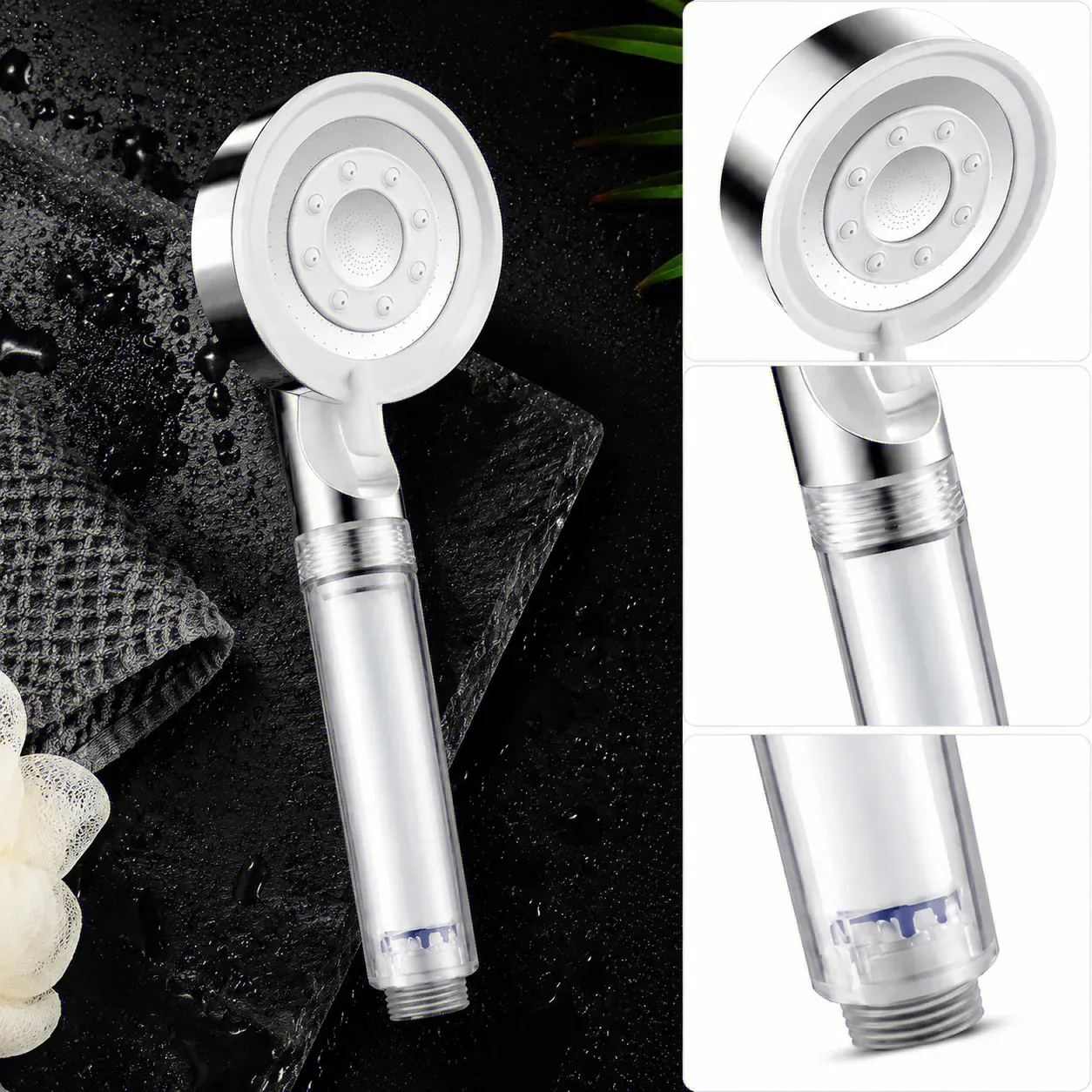 Pommeau de douche haute pression avec filtre, 5 modes de jet et débit réglable 2