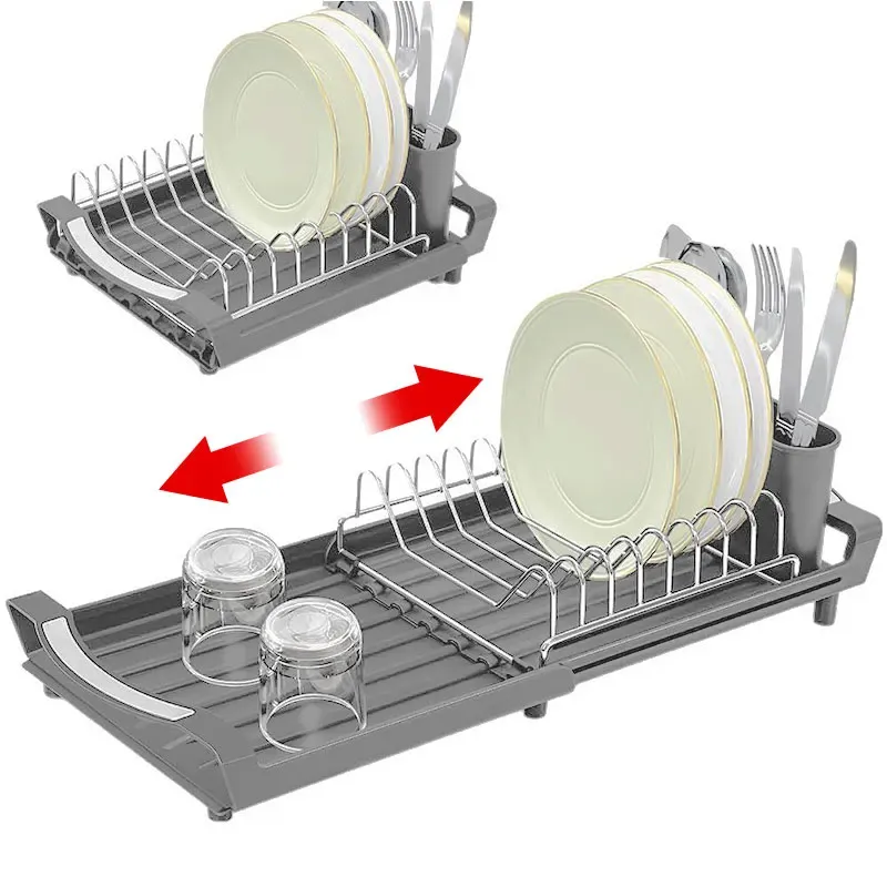 Égouttoir à vaisselle extensible avec porte-couverts, résistant à la rouille 1