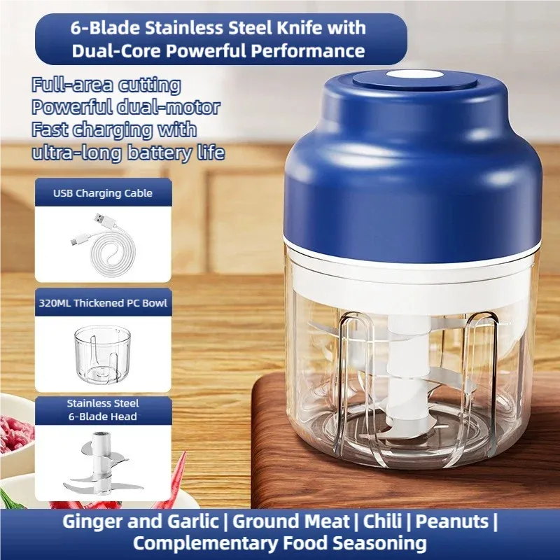 Hachoir à ail électrique TINSOL 320 ml, mini robot culinaire portable rechargeable USB 2