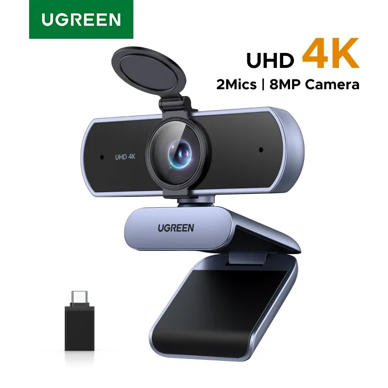 Webcam UGREEN 4K 8 MP pour PC, mise au point automatique PDAF, double microphone à réduction de bruit