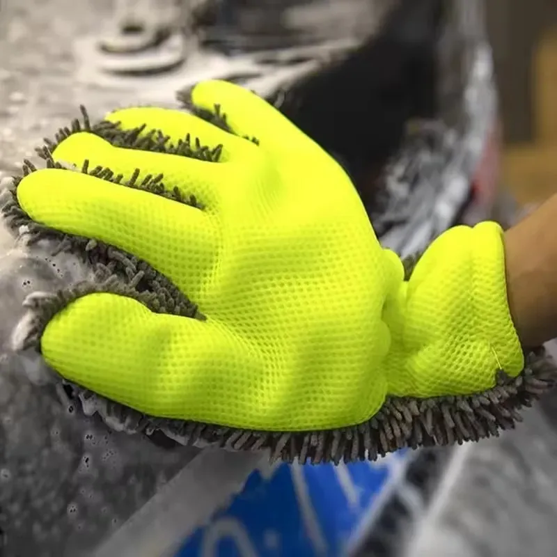 Gants de lavage pour voiture en microfibre, éponge sans rayures, velours corail double face