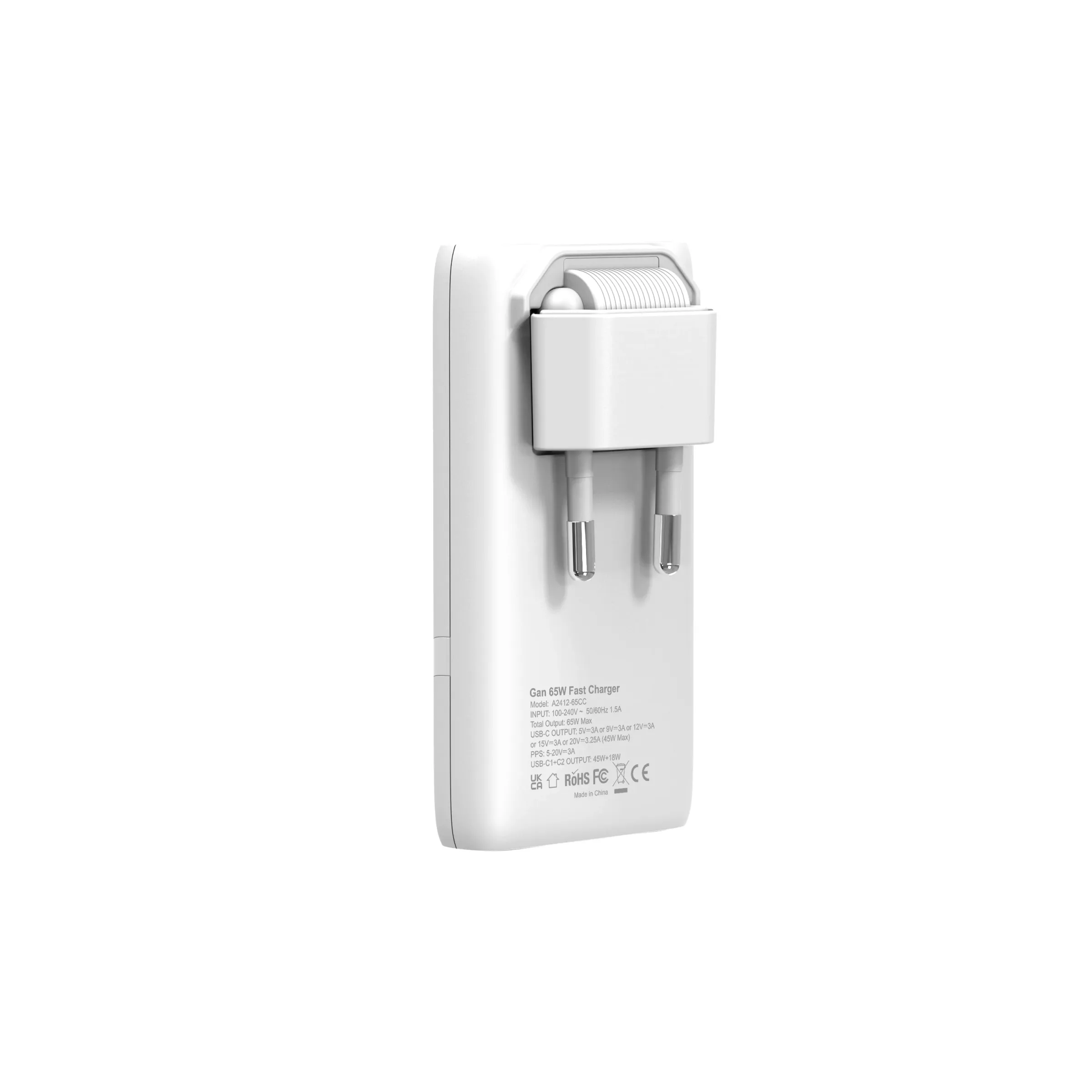 Chargeur GaN USB-C 65 W à double port, compact et plat, avec prise pliable pour téléphone portable 10