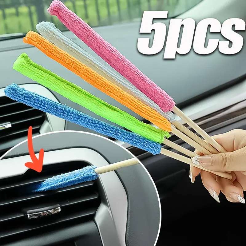 Brosse de nettoyage en microfibre à manche long pour détailing automobile, idéale pour grilles de climatisation et stores - Image 1