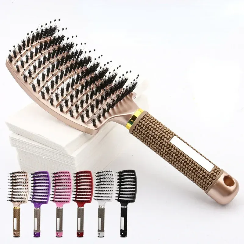 Brosse à cheveux en nylon pour femme, peigne de massage du cuir chevelu, brosse coiffante à poignée bouclée, outil de coiffure pour salon 3