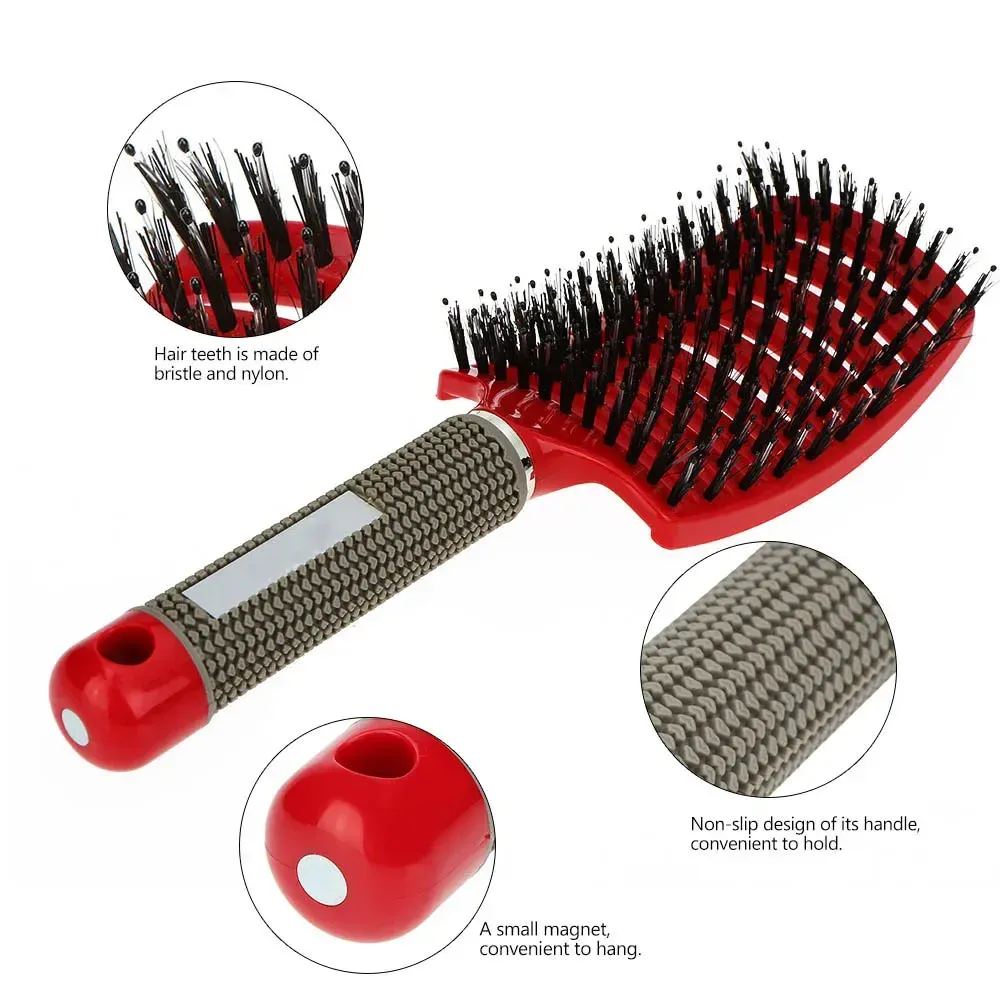 Brosse à cheveux en nylon pour femme, peigne de massage du cuir chevelu, brosse coiffante à poignée bouclée, outil de coiffure pour salon 2