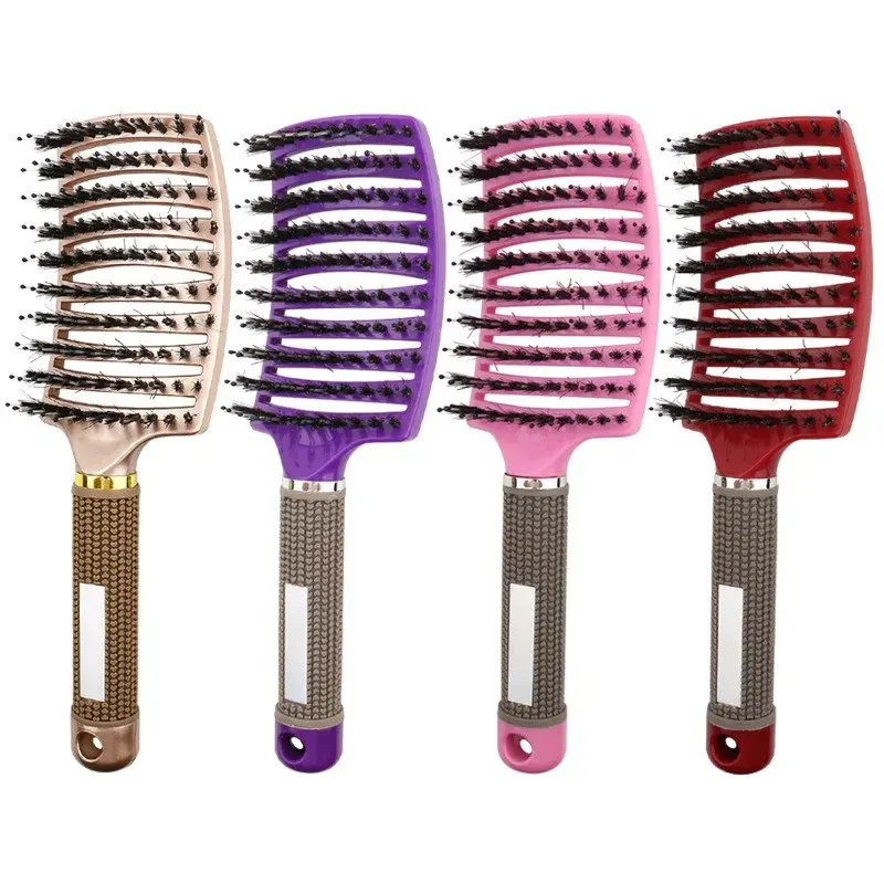 Brosse à cheveux en nylon pour femme, peigne de massage du cuir chevelu, brosse coiffante à poignée bouclée, outil de coiffure pour salon 5
